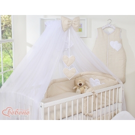 120x60 babybed Mosquito-net made of chiffon- Hanging Hearts white dots on beige