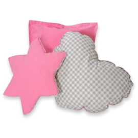 3pcs pillow set - Gray checkered- pink