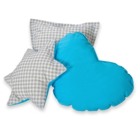 3pcs pillow set - Gray checkered-turquoise