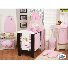 7 pcs embroidered baby canopy bedding set for cot/ cot bed (S60)- Good night pink