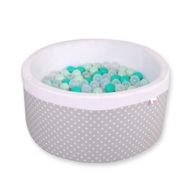 Baby Ball-pit minky with balls 200pcs - white dots on gray