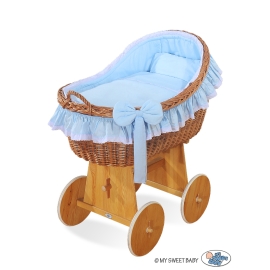 Baby bassinet with wheels Wicker hood crib Carina- Blue