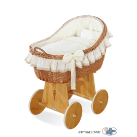 Baby bassinet with wheels Wicker hood crib Carina- Cream