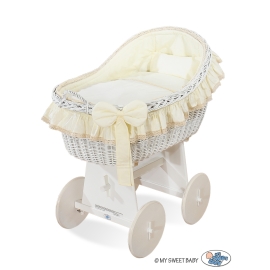 Baby bassinet with wheels Wicker hood crib Carina- Cream