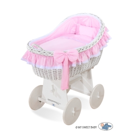Baby bassinet with wheels Wicker hood crib Carina- Pink