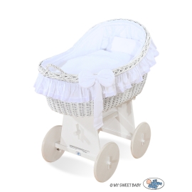 Baby bassinet with wheels Wicker hood crib Carina- White
