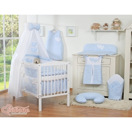 Baby Bed Bedding set 7-pcs with canopy- Hanging Hearts blue checkered