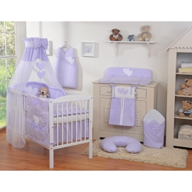Baby Bed Bedding set 7-pcs with canopy- Hanging Hearts lilac