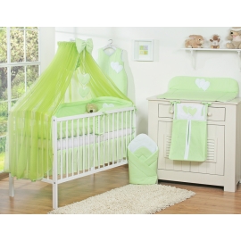 Baby Bed Bedding set 7-pcs with mosquito-net- Hanging Hearts green