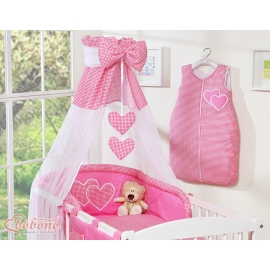 Baby Bed Canopy made of Chiffon- Hanging Hearts dark pink checkered
