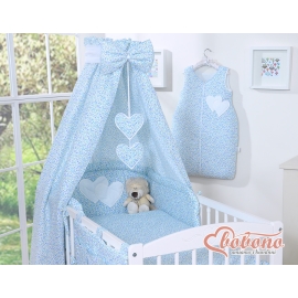Baby Bed Canopy made of cotton- Hanging Hearts blue flowers