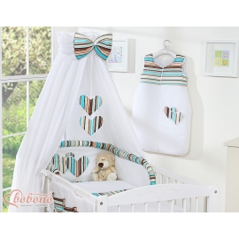Baby Bed Canopy made of cotton- Hanging Hearts brown stripes