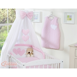 Baby Bed Canopy made of cotton- Hanging Hearts pink checkered