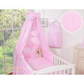 Baby Bed Canopy made of cotton- Hanging Hearts pink stripes
