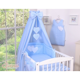 Baby Bed Canopy made of cotton- Hanging Hearts white dots on blue