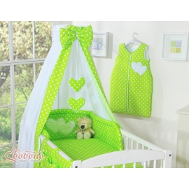 Baby Bed Canopy made of cotton- Hanging Hearts white dots on green