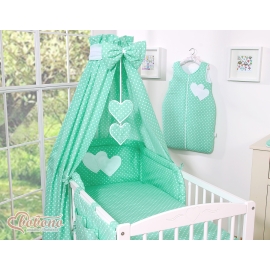 Baby Bed Canopy made of cotton- Hanging Hearts white dots on mint