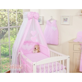 Baby Bed Canopy made of cotton- Hanging Hearts white dots on pink