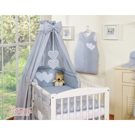 Baby Bed Canopy made of cotton- Hanging Hearts white polka dots on gray