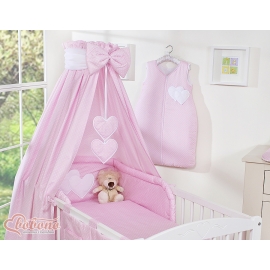 Baby Bed Canopy made of cotton- Hanging Hearts white polka dots on pink