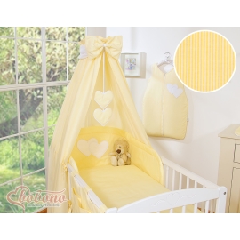 Baby Bed Canopy made of cotton- Hanging Hearts yellow stripes