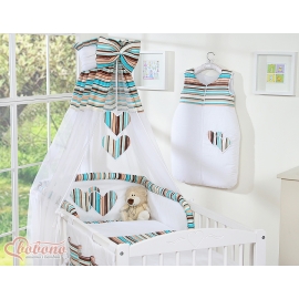 Baby Bed Canopy made of tulle- for baby cot Hanging Hearts brown stripes