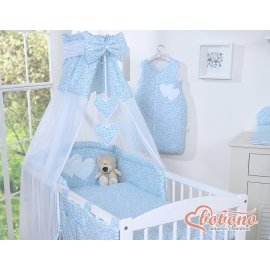 Baby Bed Canopy made of tulle- for baby cotHanging Hearts blue flowers