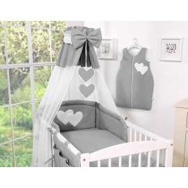 Baby Bed Canopy made of tulle- Hanging Hearts anthracite