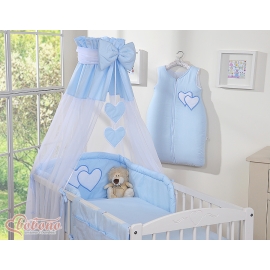 Baby Bed Canopy made of tulle- Hanging Hearts blue