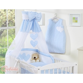 Baby Bed Canopy made of tulle- Hanging Hearts blue checkered