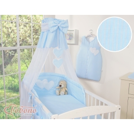Baby Bed Canopy made of tulle- Hanging Hearts blue stripes