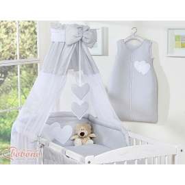 Baby Bed Canopy made of tulle- Hanging Hearts gray