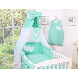 Baby Bed Canopy made of tulle- Hanging Hearts mint