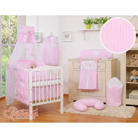 Baby Bed Canopy made of tulle- Hanging Hearts rosa stripes