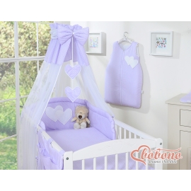 Baby Bed Canopy made of tulle- Hanging Hearts white polka dots on lilac