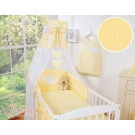 Baby Bed Canopy made of tulle- Hanging Hearts yellow stripes