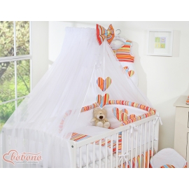 Baby bed Mosquito-net made of chiffon- Hanging Hearts orange stripes