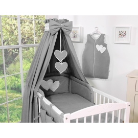 Baby Bedding set 5-pcs- with canopy- Hanging Hearts anthracite