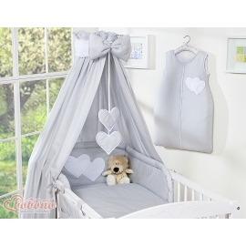 Baby Bedding set 5-pcs- with canopy- Hanging Hearts Gray