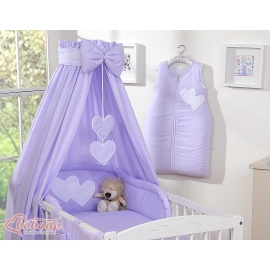 Baby Bedding set 5-pcs- with canopy- Hanging Hearts lilac