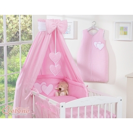 Baby Bedding set 5-pcs- with canopy- Hanging Hearts pink