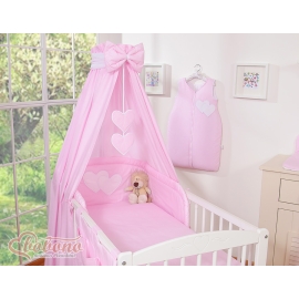 Baby Bedding set 5-pcs- with canopy- Hanging Hearts pink stripes
