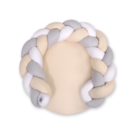 Baby braided knot donut pillow/ play mat 2 in 1 - white-beige-gray