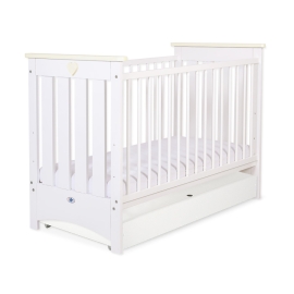 Baby cot bed 120x60cm Lorenzo III white/cream with drawer STANDARD