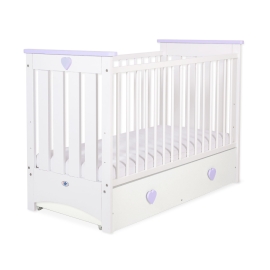 Baby cot bed 120x60cm Lorenzo III white/lilac with drawer MAXI