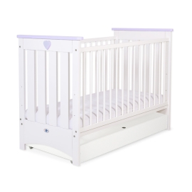 Baby cot bed 120x60cm Lorenzo III white/lilac with drawer STANDARD
