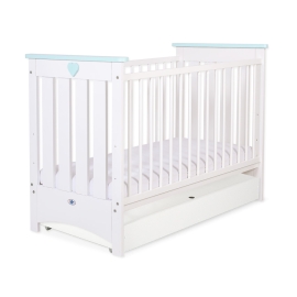 Baby cot bed 120x60cm Lorenzo III white/mint with drawer STANDARD