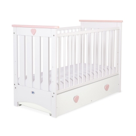 Baby cot bed 120x60cm Lorenzo III white/powder pink with drawer MAXI