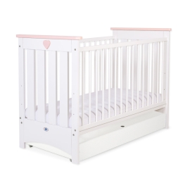 Baby cot bed 120x60cm Lorenzo III white/powder pink with drawer STANDARD