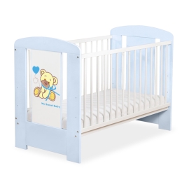 Baby cot bed 120x60cm Tedy Bear with bow blue no. 5004-03-323